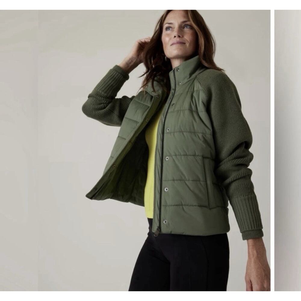 Athleta Incline Hybrid Puffer Jacket Deep Fern Green Small XL Zip Pockets - Picture 2 of 8